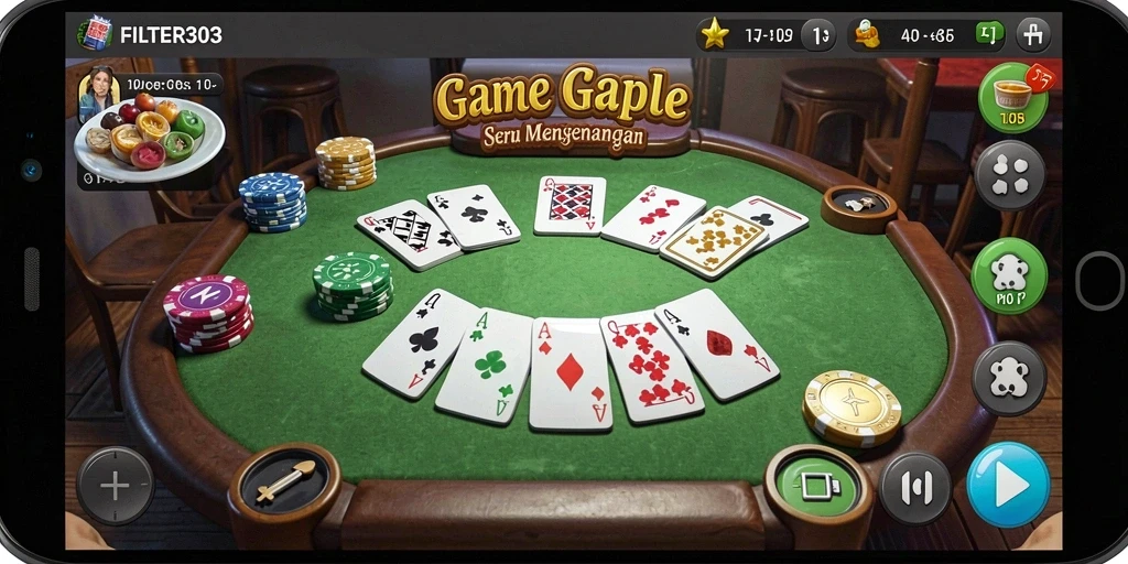 Tangkapan layar menunjukkan gameplay seru dari FILTER303 saat bermain Gaple.