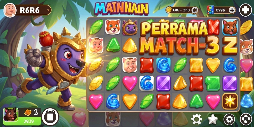 Screenshot menampilkan gameplay seru R6R6 dalam kategori Match-3.