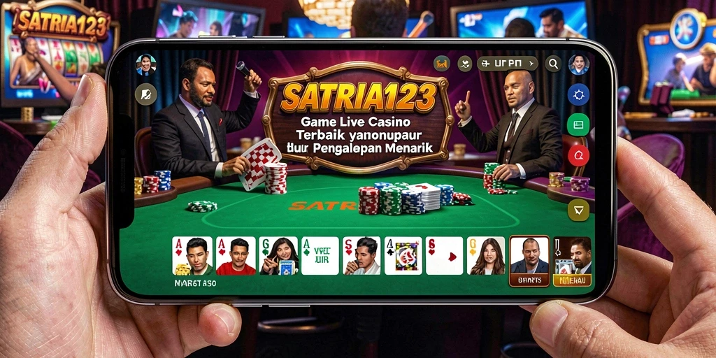 Screenshot SATRIA123 menampilkan dealer profesional dalam permainan Live Casino yang seru.