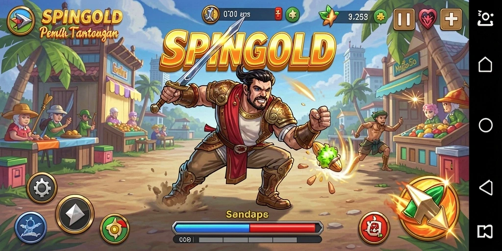 Tangkapan layar utama SPINGOLD menampilkan gameplay yang dinamis dan penuh aksi.