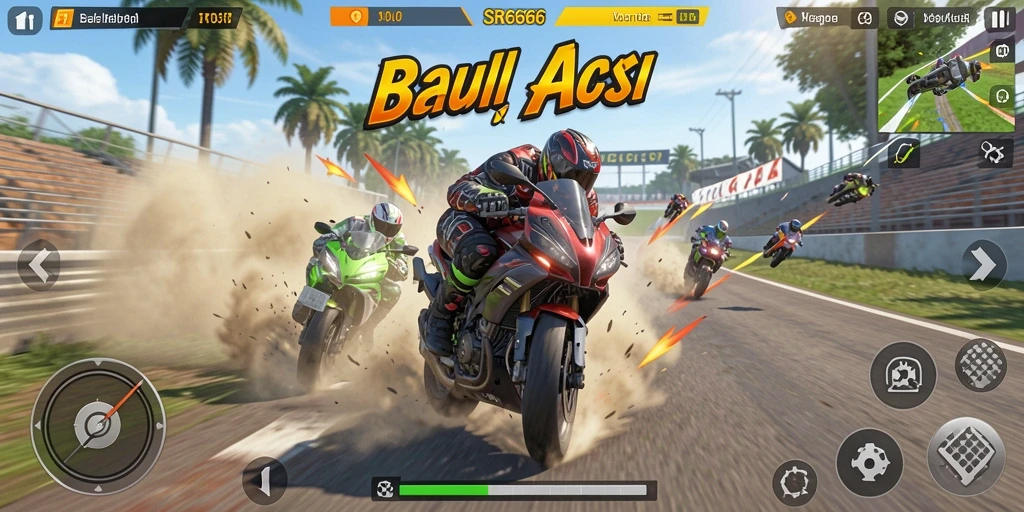 Gameplay SR6666 menampilkan aksi balapan motor yang seru dan mendebarkan.