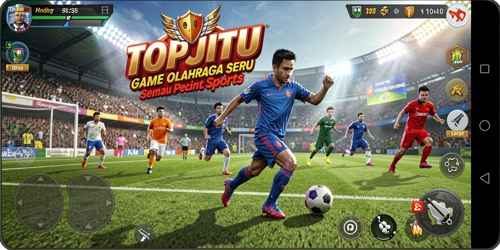 Tangkapan layar dari gameplay seru TOPJITU yang menunjukkan aksi olahraga.