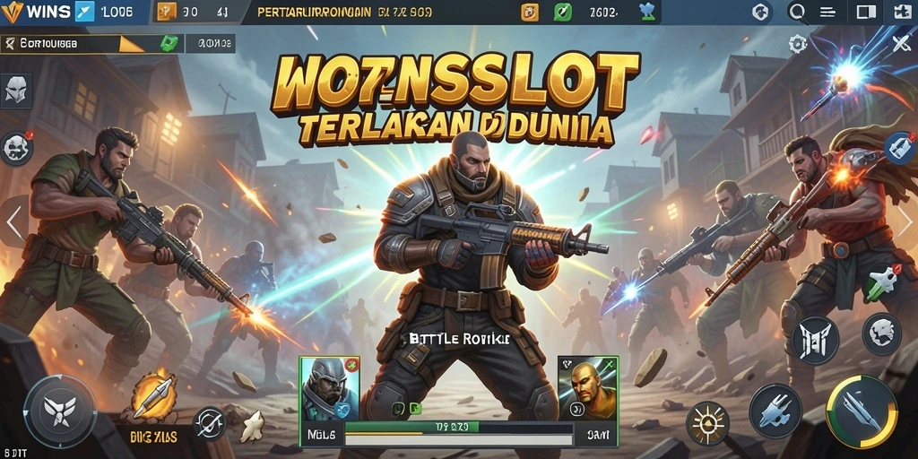 Screenshot utama WINSLOT menampilkan pertarungan seru dalam mode Battle Royale.